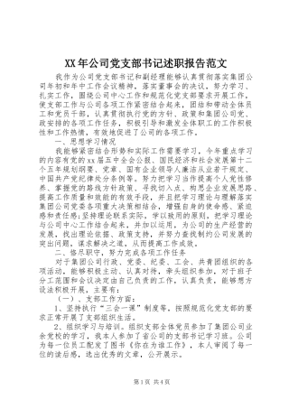 XX年公司党支部书记述职报告范文