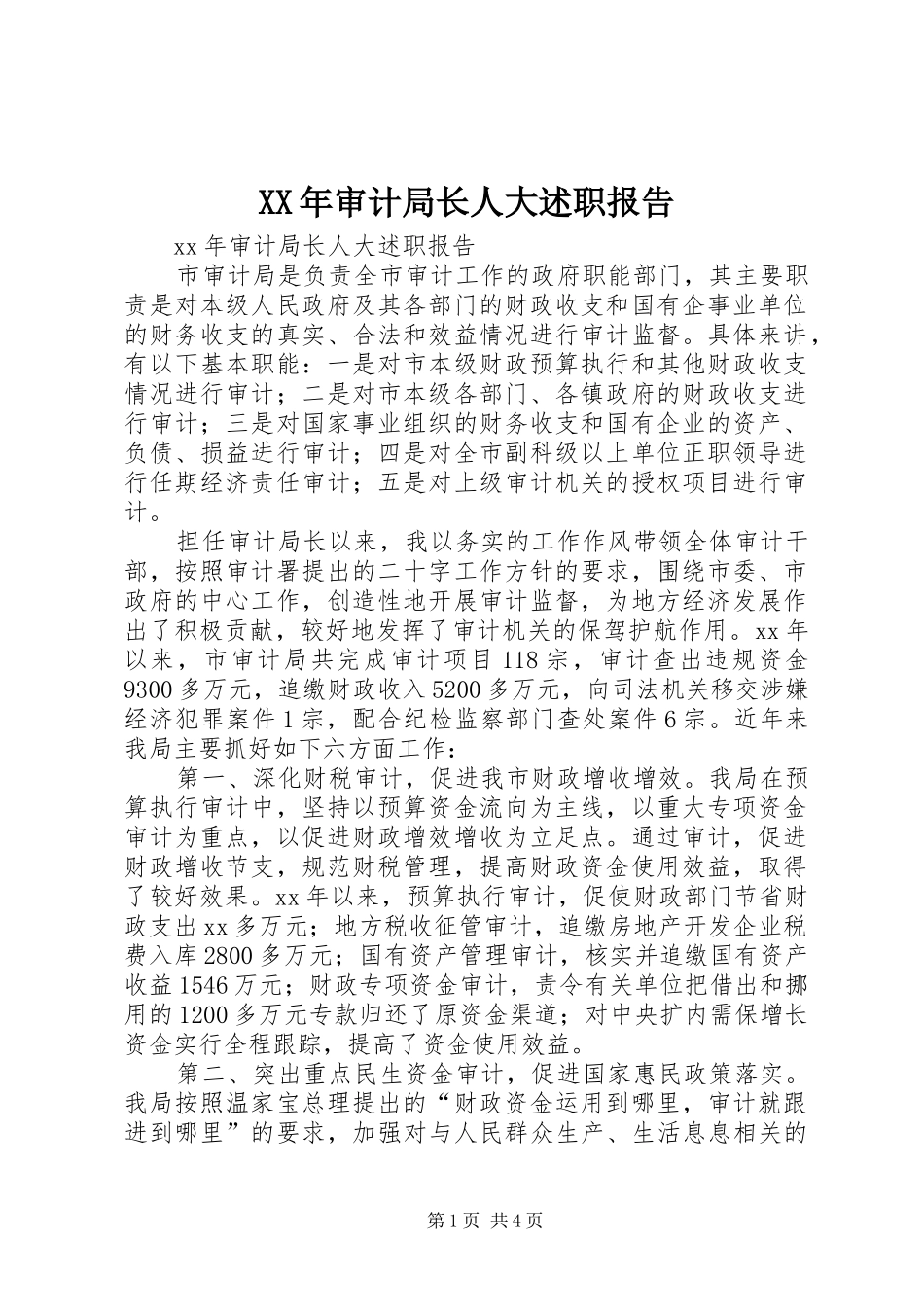 XX年审计局长人大述职报告_第1页