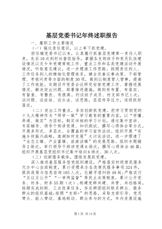 基层党委书记年终述职报告