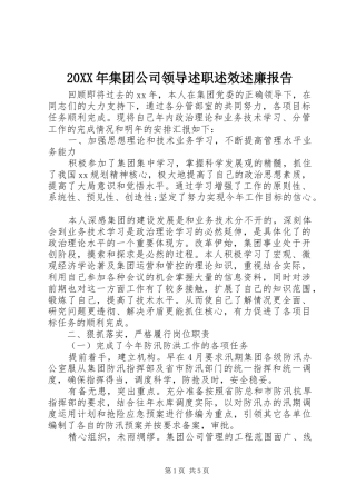 20XX年集团公司领导述职述效述廉报告