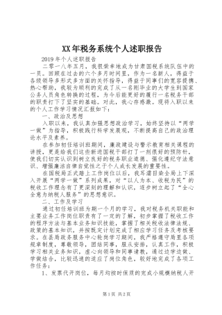 XX年税务系统个人述职报告