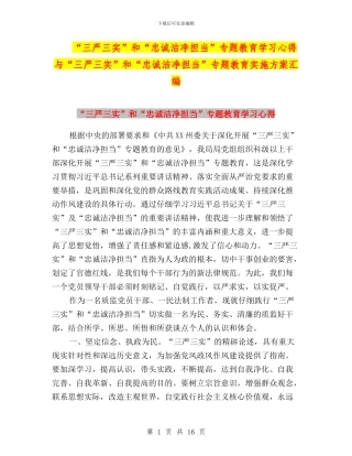 “三严三实”和“忠诚干净担当”专题教育学习心得与“三严三实”和“忠诚干净担当”专题教育实施方案汇编