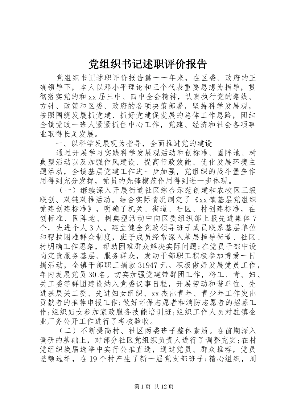 党组织书记述职评价报告_第1页