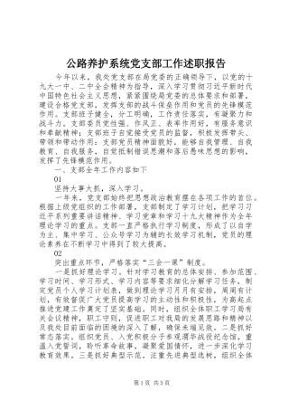 公路养护系统党支部工作述职报告