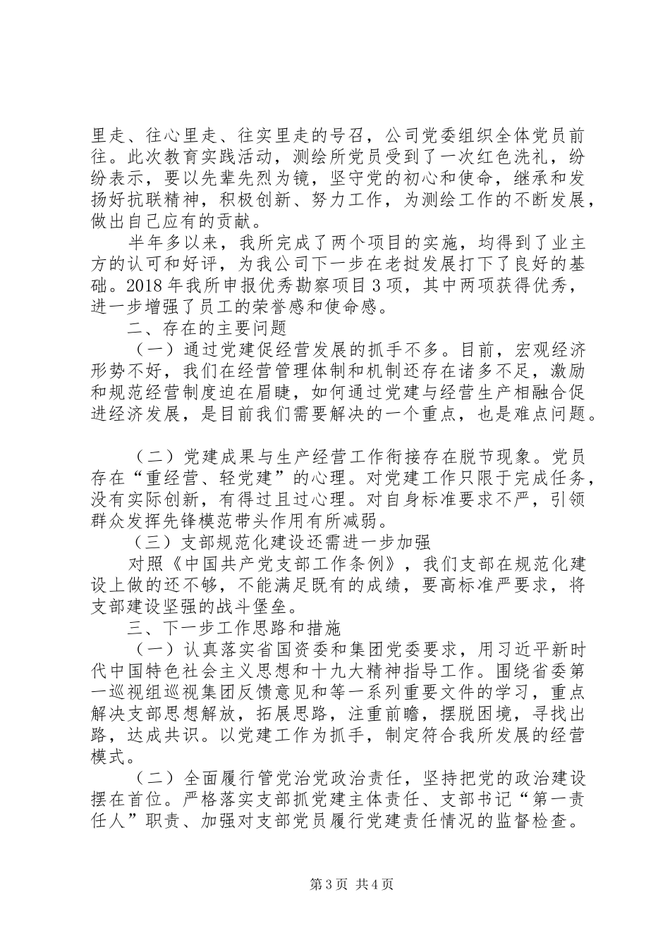 国有公司党支部书记述职报告_第3页