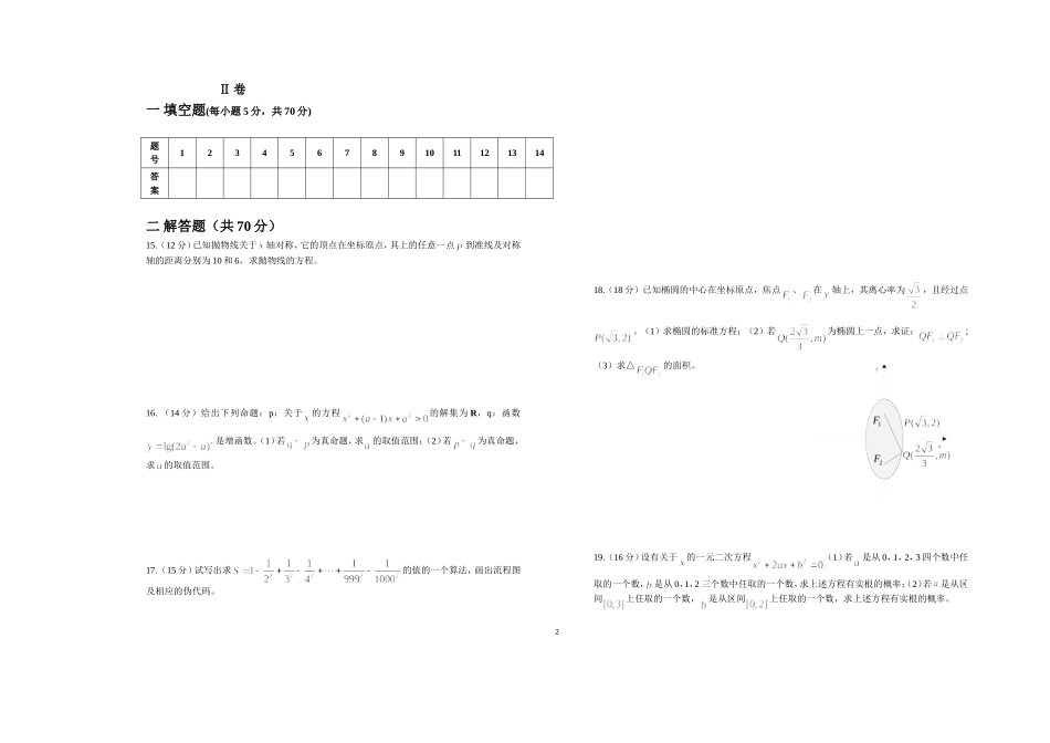 高二数学第一次段考试卷(理科080929_第2页