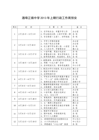 酒埠江镇中学2013年上期行政工作周预安2013222