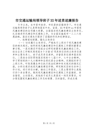 市交通运输局领导班子XX年述责述廉报告