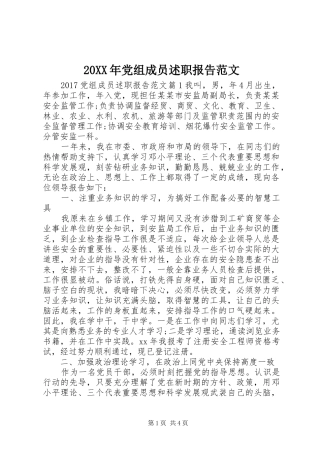 20XX年党组成员述职报告范文