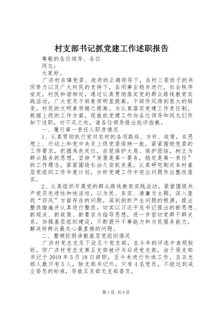 村支部书记抓党建工作述职报告