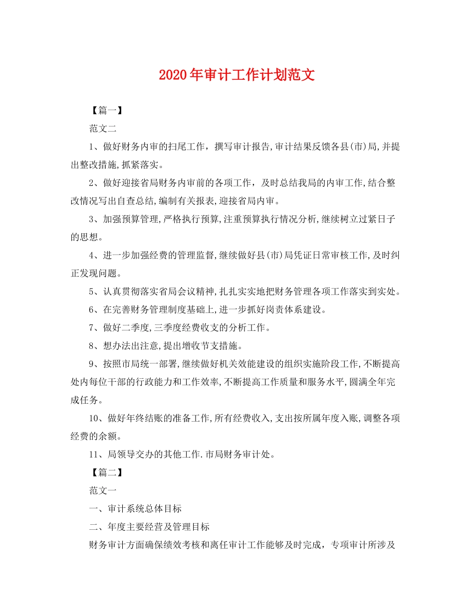 2020年审计工作计划范文2_第1页