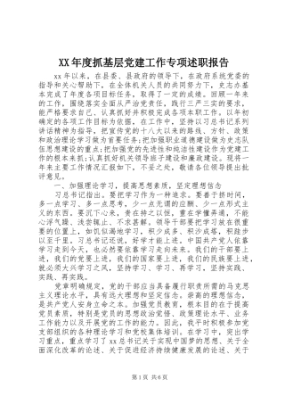 XX年度抓基层党建工作专项述职报告