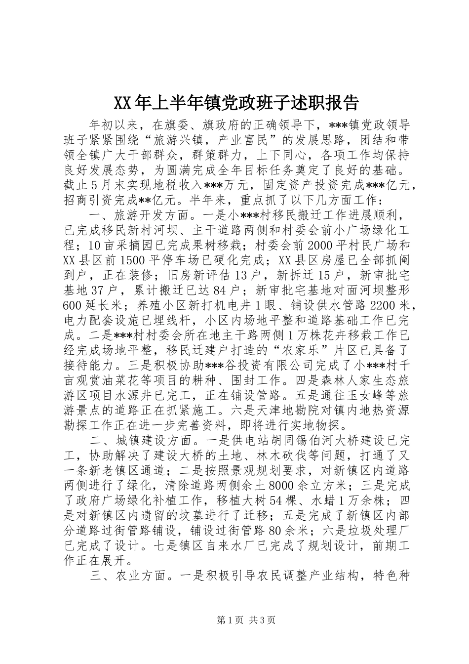 XX年上半年镇党政班子述职报告_第1页
