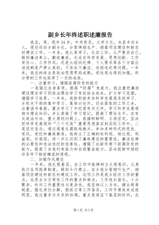 副乡长年终述职述廉报告