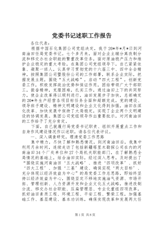 党委书记述职工作报告