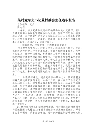 某村党总支书记兼村委会主任述职报告