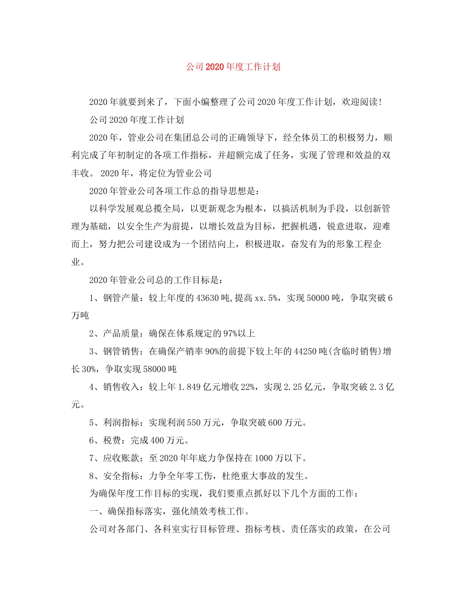 公司年度工作计划2_第1页