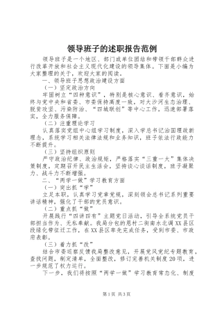 领导班子的述职报告范例