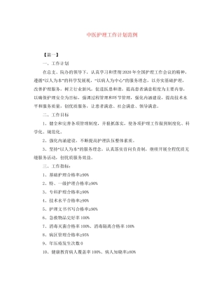 中医护理工作计划范例