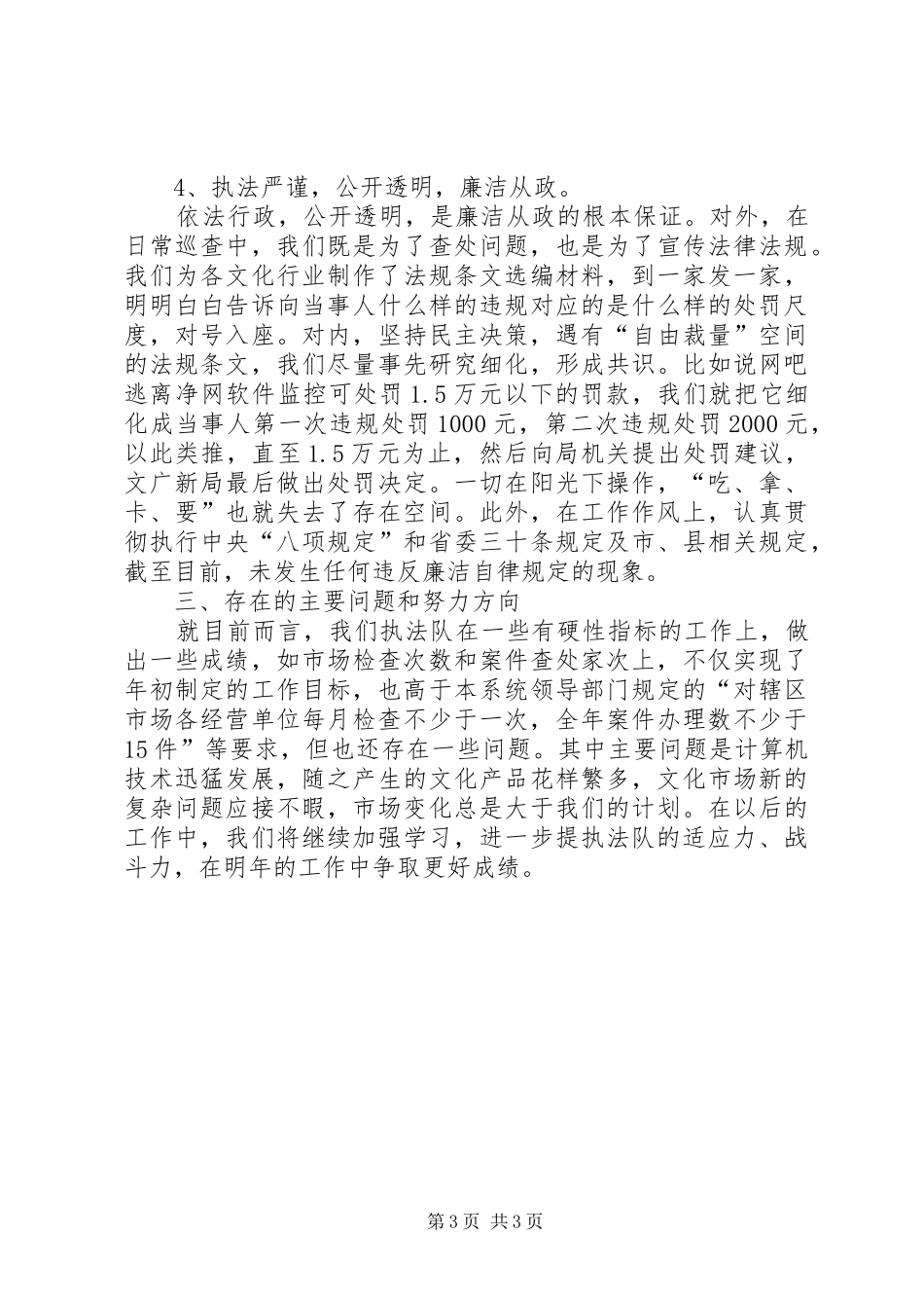 文化市场综合执法队队长述职报告_第3页