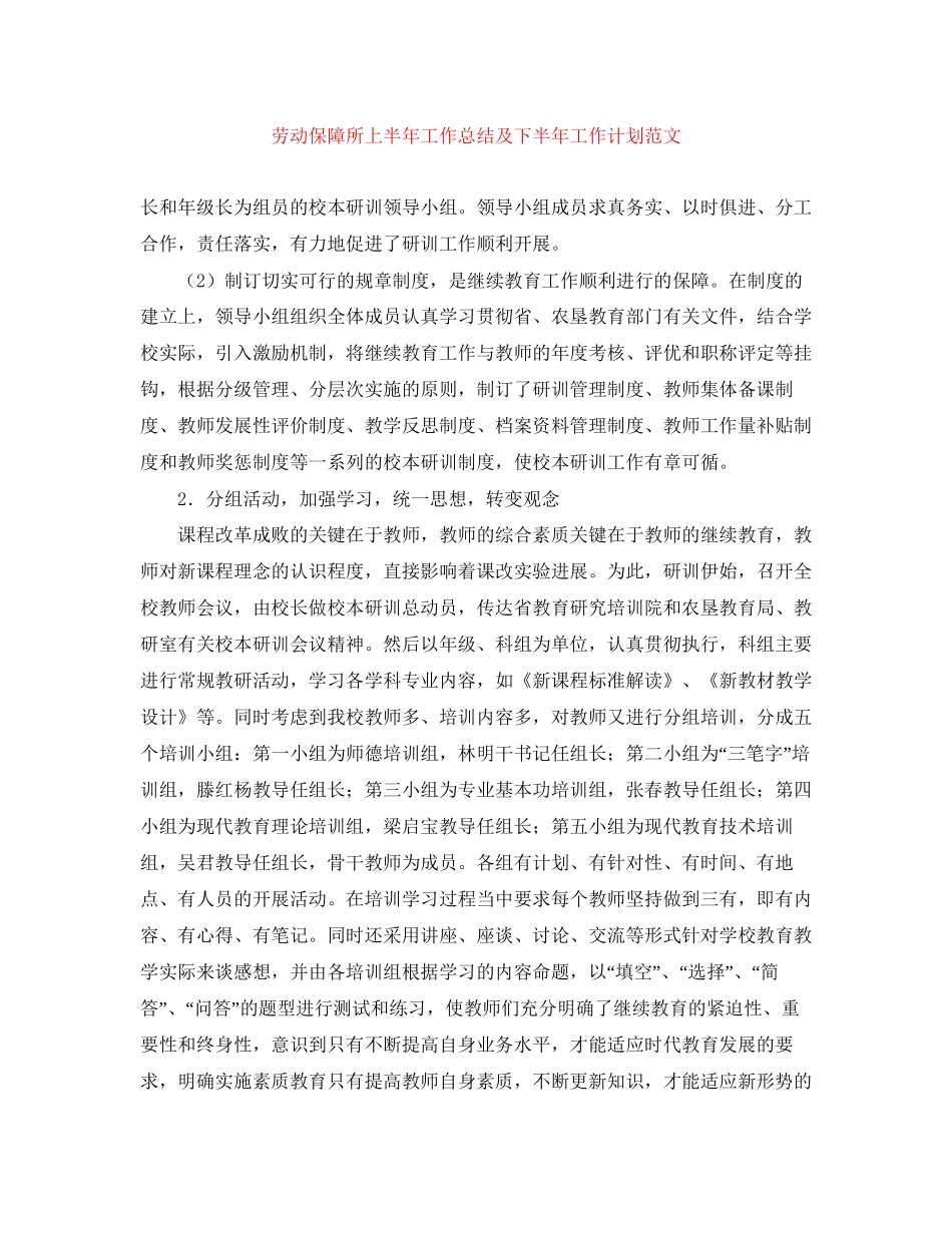 劳动保障所上半年工作总结及下半年工作计划范文_第1页