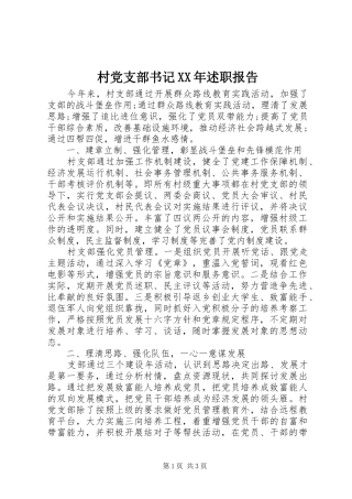村党支部书记XX年述职报告