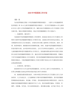 2020年中医医院工作计划