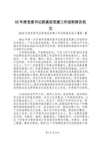 XX年度党委书记抓基层党建工作述职报告范文