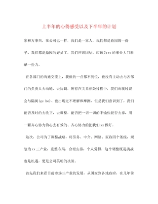 上半年的心得感受以及下半年的计划