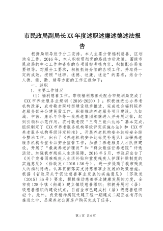 市民政局副局长XX年度述职述廉述德述法报告