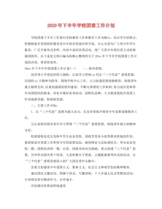 2020年下半年学校团委工作计划