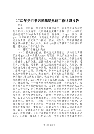 20XX年党组书记抓基层党建工作述职报告