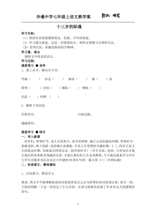 十三岁的际遇教学案