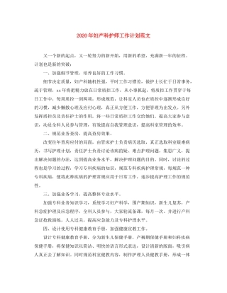 2020年妇产科护师工作计划范文