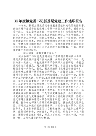 XX年度镇党委书记抓基层党建工作述职报告