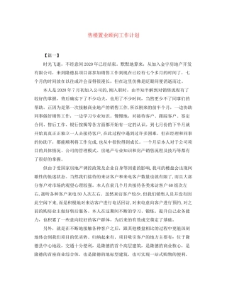 售楼置业顾问工作计划