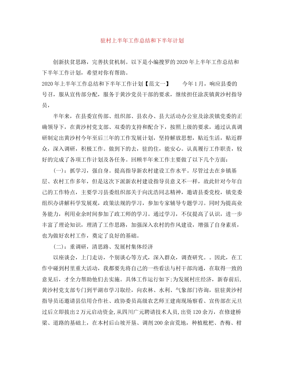 驻村上半年工作总结和下半年计划_第1页