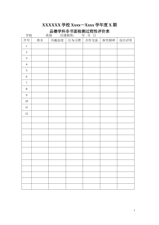 六年级品社非书面评价表及质量分析