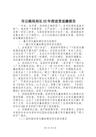 市公路局局长XX年度述责述廉报告