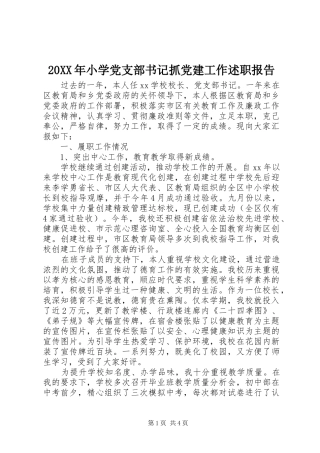20XX年小学党支部书记抓党建工作述职报告