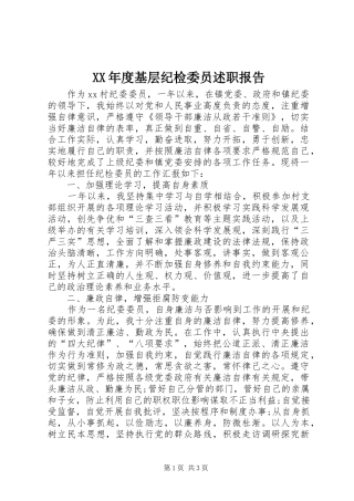 XX年度基层纪检委员述职报告