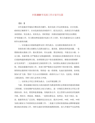 乡镇年民政工作计划书五篇