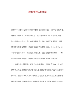 2020年村工作计划
