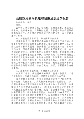 县财政局副局长述职述廉述法述学报告