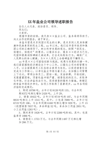 XX年盐业公司领导述职报告