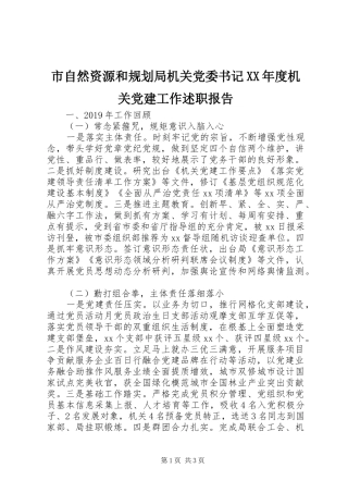 市自然资源和规划局机关党委书记XX年度机关党建工作述职报告