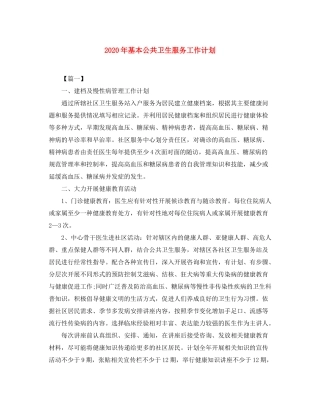 2020年基本公共卫生服务工作计划