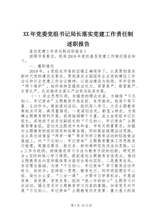 XX年党委党组书记局长落实党建工作责任制述职报告