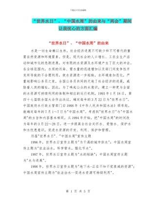 “世界水日”、“中国水周”的由来与“两会”期间让我忧心的方面汇编