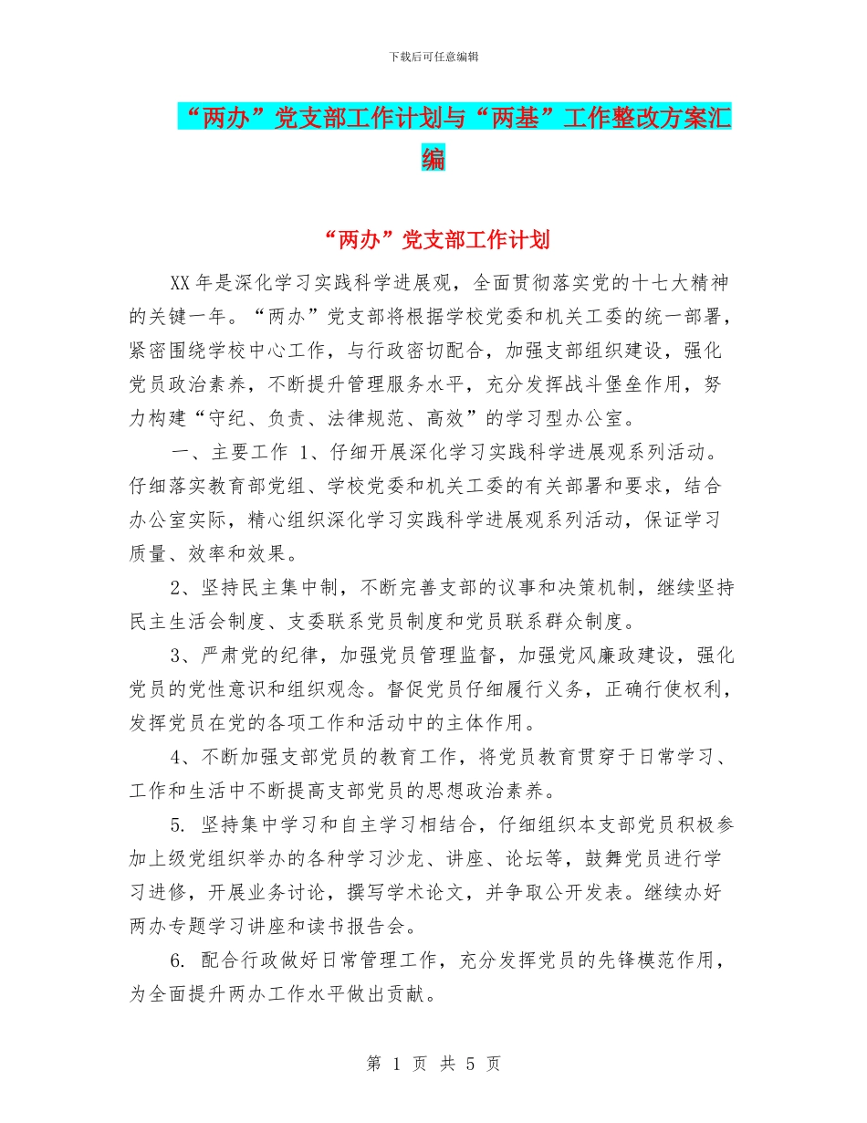 “两办”党支部工作计划与“两基”工作整改方案汇编_第1页